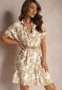 Rochie bej boho cu partea de sus tip cămașă cu decolteu triunghiular și model ornamental Tonetta