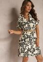 Bej-Negru Rochie Boho Cămașă Decolteu Triunghiular Model Ornamental Tonetta