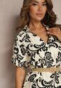 Bej-Negru Rochie Boho Cămașă Decolteu Triunghiular Model Ornamental Tonetta