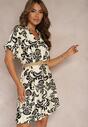 Bej-Negru Rochie Boho Cămașă Decolteu Triunghiular Model Ornamental Tonetta