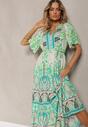 Rochie verde boho din viscoză cu nasturi decorativi și curea subțire în talie Dimosia