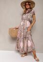 Rochie roz-verde boho cu croi evazat strânsă în talie Dimirrah