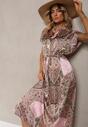 Rochie roz-verde boho cu croi evazat strânsă în talie Dimirrah