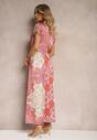 Różowo-Beżowa Sukienka Boho o Rozkloszowanym Kroju Ściągana w Talii Dimirrah