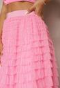 Fustă Roz Tulle cu Elastic în Talie Decorată cu Volane Missalisha