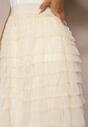 Fustă Tulle Bej Deschis cu Elastic în Talie Decorată cu Volane Missalisha