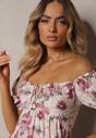Roșu-Bej Rochie cu Decolteu Legat și Mâneci Bufante cu Elastic în Spate cu Model Floral Vikolla