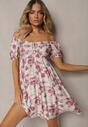 Roșu-Bej Rochie cu Decolteu Legat și Mâneci Bufante cu Elastic în Spate cu Model Floral Vikolla
