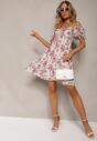 Roșu-Bej Rochie cu Decolteu Legat și Mâneci Bufante cu Elastic în Spate cu Model Floral Vikolla