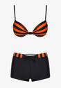 Bikini Portocaliu-Negru Sutien Cu Cupe Buretate Slip Tip Şort Cu Şnur Jomefia
