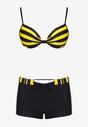 Żółto-Czarne Bikini Stanik z Usztywnionymi Miseczkami Majtki Typu Szorty z Paskiem Jomefia