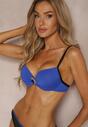 Granatowe Bikini Stanik z Ozdobną Aplikacją Majtki Wiązane Figi Jolefia