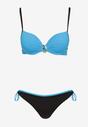 Bikini Albastru Sutien cu Aplicație Decorativă Chilot cu Șnururi Fig Jolefia