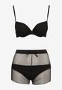 Bikini Negru Sutien Push-Up Slip Chiloți Scurți cu Elastic în Talie din Plasă Vikkori