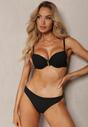 Bikini Negru Sutien Push-Up Slip Chiloți Scurți cu Elastic în Talie din Plasă Vikkori