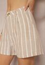 Beżowe Bermudy Szorty High Waist w Paski Vikitesa