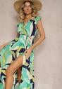 Rochie Verde Tip Cămașă cu Elastic în Talie și Curea din Material Ornată cu Șliț Eletta
