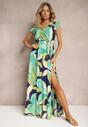 Rochie Verde Tip Cămașă cu Elastic în Talie și Curea din Material Ornată cu Șliț Eletta