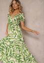 Rochie verde din viscoză cu decolteu triunghiular și elastic în talie cu cordon din material Viketa