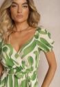 Rochie verde din viscoză cu decolteu triunghiular și elastic în talie cu cordon din material Viketa