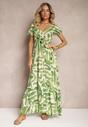 Rochie verde din viscoză cu decolteu triunghiular și elastic în talie cu cordon din material Viketa