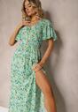 Rochie Verde Tip Camasa din Vascoza cu Curea din Material si Elastic in Talie cu Slita Vikali