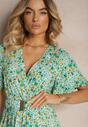 Rochie Verde Tip Camasa din Vascoza cu Curea din Material si Elastic in Talie cu Slita Vikali