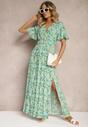 Rochie Verde Tip Camasa din Vascoza cu Curea din Material si Elastic in Talie cu Slita Vikali