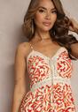 Rochie Portocalie din Bumbac pe Bretele cu Elastic în Talie și Broderie Vikanda