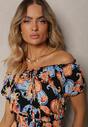 Rochie Neagră-Portocalie din Bumbac cu Elastic în Talie Balet