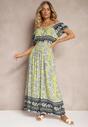 Rochie Galbenă din Bumbac cu Elastic în Talie și Legătură la Decolteu Hiletta