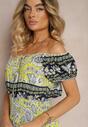 Rochie Galbenă din Bumbac cu Elastic în Talie și Legătură la Decolteu Hiletta