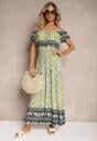 Rochie Galbenă din Bumbac cu Elastic în Talie și Legătură la Decolteu Hiletta