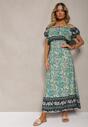 Rochie verde din bumbac cu elastic în talie și legătură la decolteu Hiletta