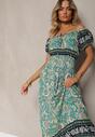 Rochie verde din bumbac cu elastic în talie și legătură la decolteu Hiletta