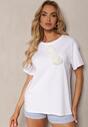 Tricou din Bumbac Alb cu Aplicație Florală Decorativă Risabelle