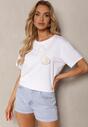 Tricou din Bumbac Alb cu Aplicație Florală Decorativă Risabelle