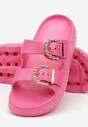 Papuci fucsia cu talpă joasă cu barete decorative și catarame metalice Missalori