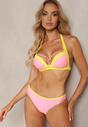 Bikini Roz cu Sutien Legat de Gât cu Decolteu Ornat Chiloți Tip Figi Vikisian