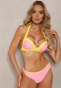 Bikini Roz cu Sutien Legat de Gât cu Decolteu Ornat Chiloți Tip Figi Vikisian