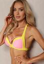 Bikini Roz cu Sutien Legat de Gât cu Decolteu Ornat Chiloți Tip Figi Vikisian