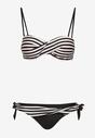 Bikini Alb-Negru din 2 Piese Sutien cu Push-Up Chilot Tanga cu Șnur Joadia