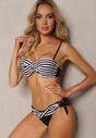 Bikini Alb-Negru din 2 Piese Sutien cu Push-Up Chilot Tanga cu Șnur Joadia