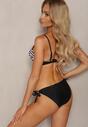 Bikini Alb-Negru din 2 Piese Sutien cu Push-Up Chilot Tanga cu Șnur Joadia