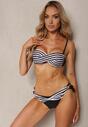Bikini Alb-Negru din 2 Piese Sutien cu Push-Up Chilot Tanga cu Șnur Joadia