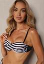 Bikini Alb-Negru din 2 Piese Sutien cu Push-Up Chilot Tanga cu Șnur Joadia