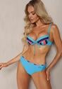 Niebieskie 2-Częściowe Bikini Stanik Wiązany z Przodu z Usztywnieniem Majtki Typu Figi Vikisette