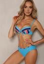 Niebieskie 2-Częściowe Bikini Stanik Wiązany z Przodu z Usztywnieniem Majtki Typu Figi Vikisette