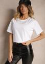 Biały T-shirt z Bawełny z Krótkim Rękawem i Ozdobnymi Cyrkoniami przy Dekolcie Vilefia