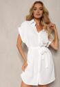Rochie Cămașă Albă Cloș cu Curea din Material Vikira